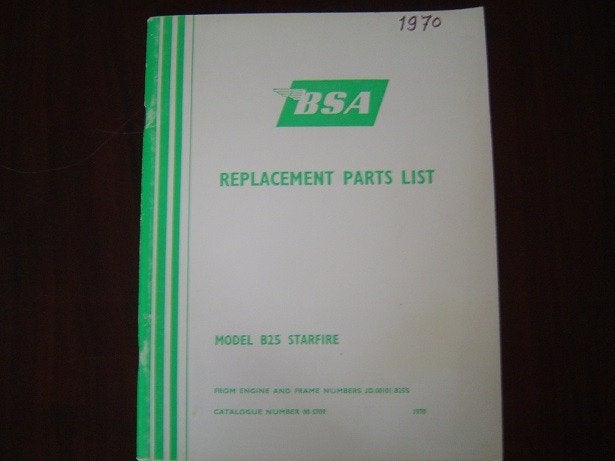 BSA B25 Starfire 1970 motorcycle parts list, Motoren, Ophalen of Verzenden, Overige merken