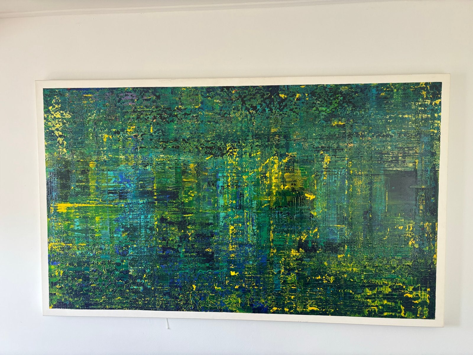 Abstract Schilderij Groen Geel - Moderne Kunst, Ophalen