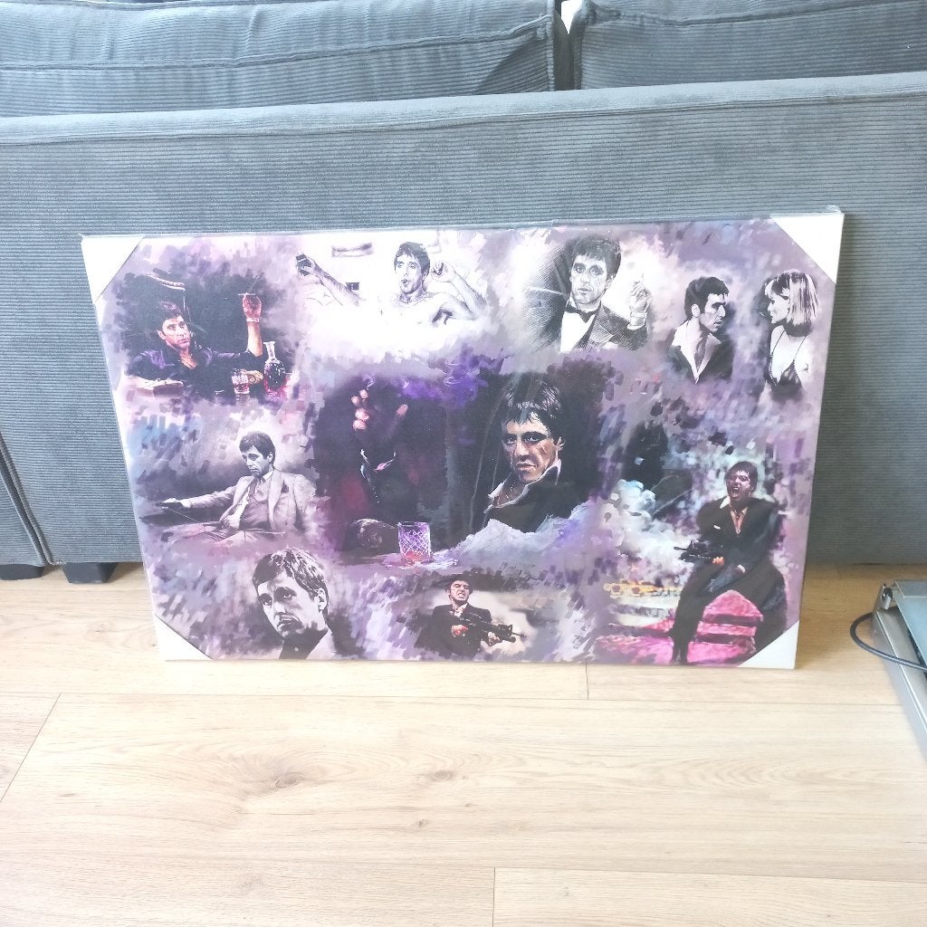Schilderij scarface, Antiek en Kunst, Ophalen, Film, Papier/karton, Op houten frame
