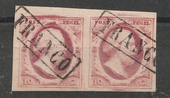 2  1852 Kon. Willem III in paar, Postzegels en Munten, Postzegels | Nederland, Ophalen of Verzenden, T/m 1940, Gestempeld