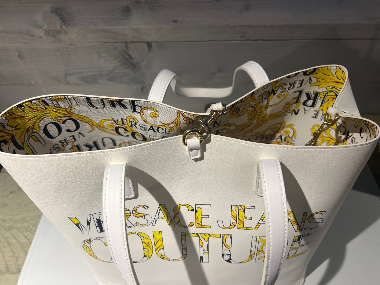 Versace Jeans Couture Shopper Tas Wit met Geel Patroon, N, N, Wit, Shopper