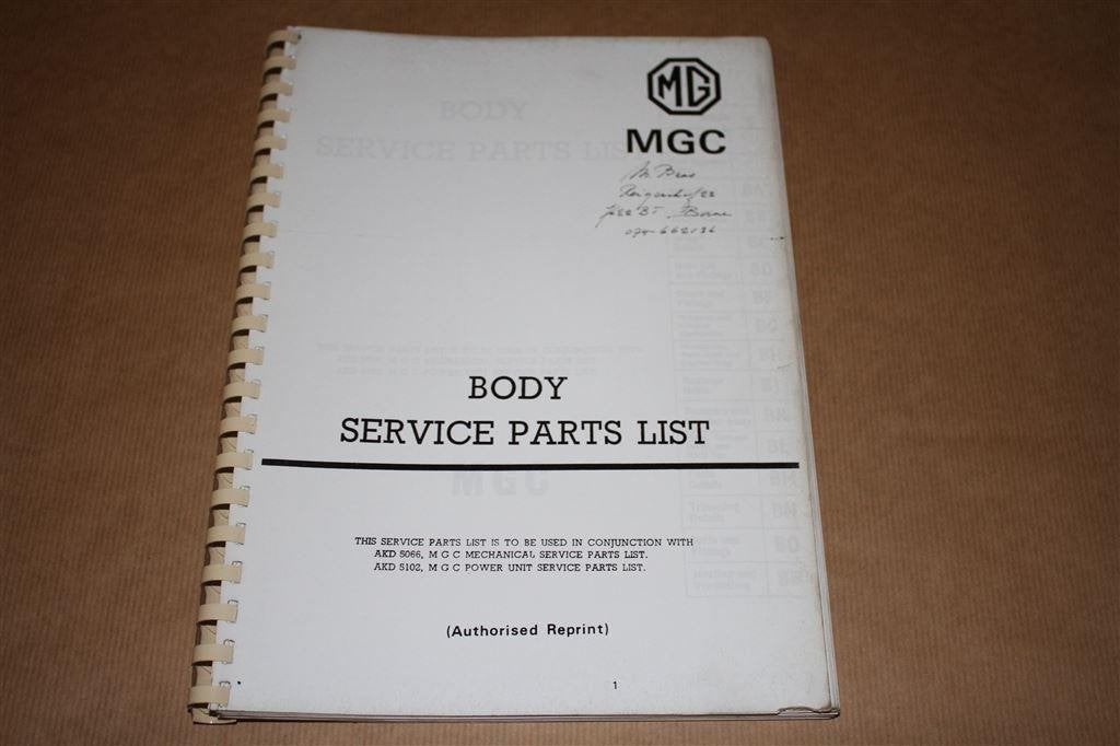 MGC Body Service Parts List - Oldtimer, Auto diversen, Ophalen of Verzenden