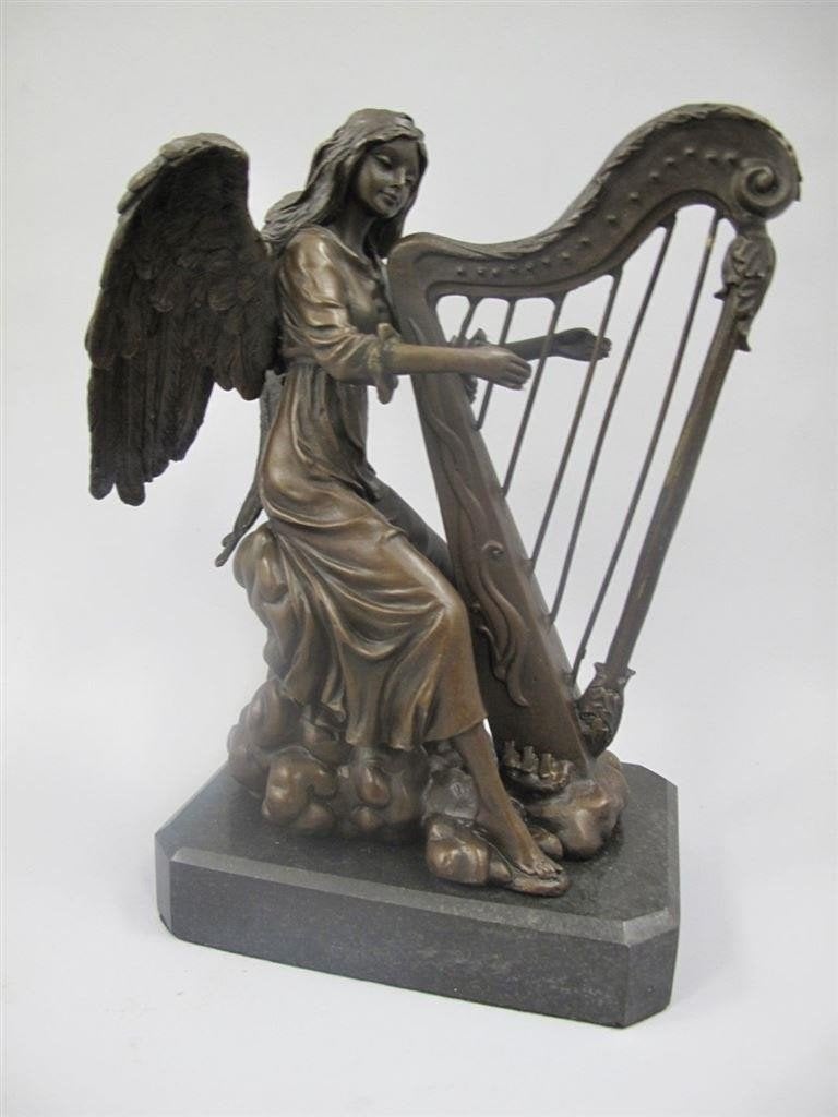 bronzen beeld van een dame met harp, Ophalen of Verzenden