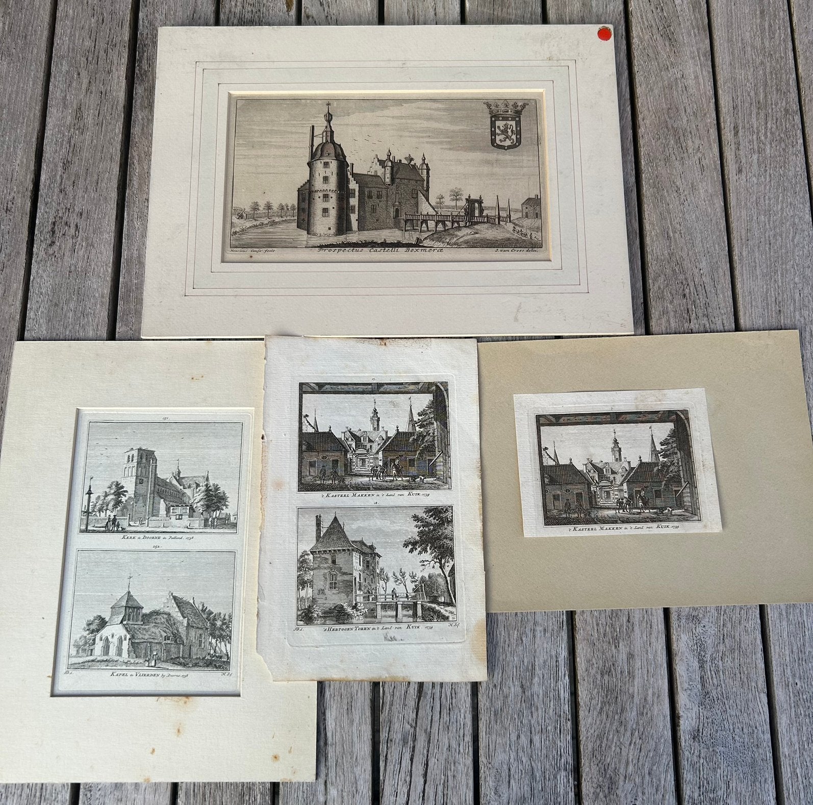 Oude prenten gravures van kastelen kerken enz., Antiek en Kunst, Ophalen of Verzenden