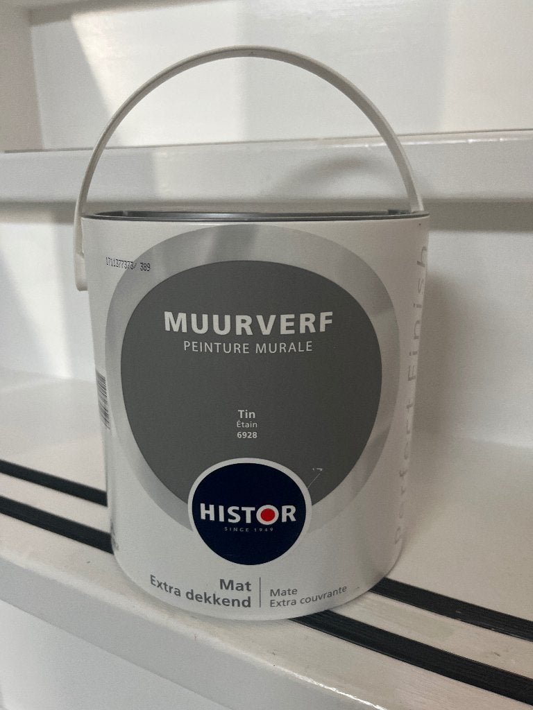 Histor Muurverf Tin Mat 2.5L - Extra dekkend, Doe-het-zelf en Verbouw, Nieuw, Ophalen of Verzenden, Verf, Grijs