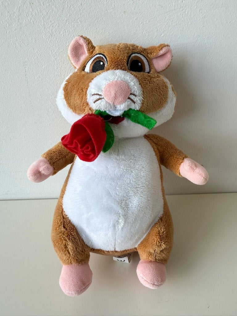 Knuffel hamster met roos 20 cm / Albert Heijn / liefde, Albert Heijn, Overige typen, Ophalen of Verzenden, Zo goed als nieuw