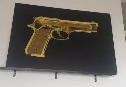 Glasschilderij gouden pistool, Antiek en Kunst, Kunst | Schilderijen | Klassiek, Ophalen