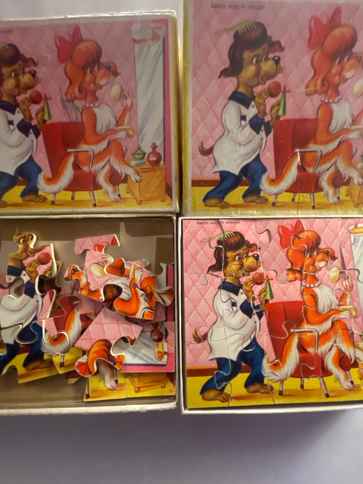 Vintage Simplex Plywood Legpuzzel Hondjes Kapper, Verzenden, Minder dan 500 stukjes, Gebruikt, Legpuzzel
