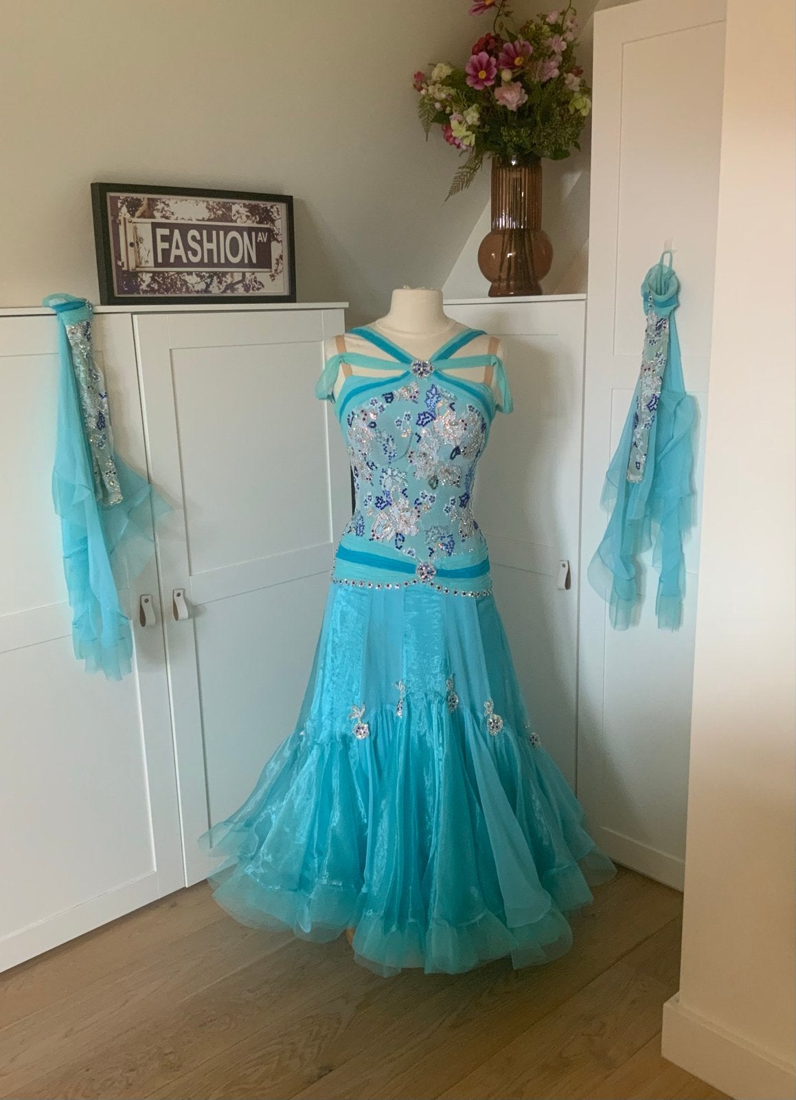 Prachtige Ballroom Jurk Maat S - Dansklaar, Blauw, Ophalen of Verzenden, Maat 36 (S), Gedragen