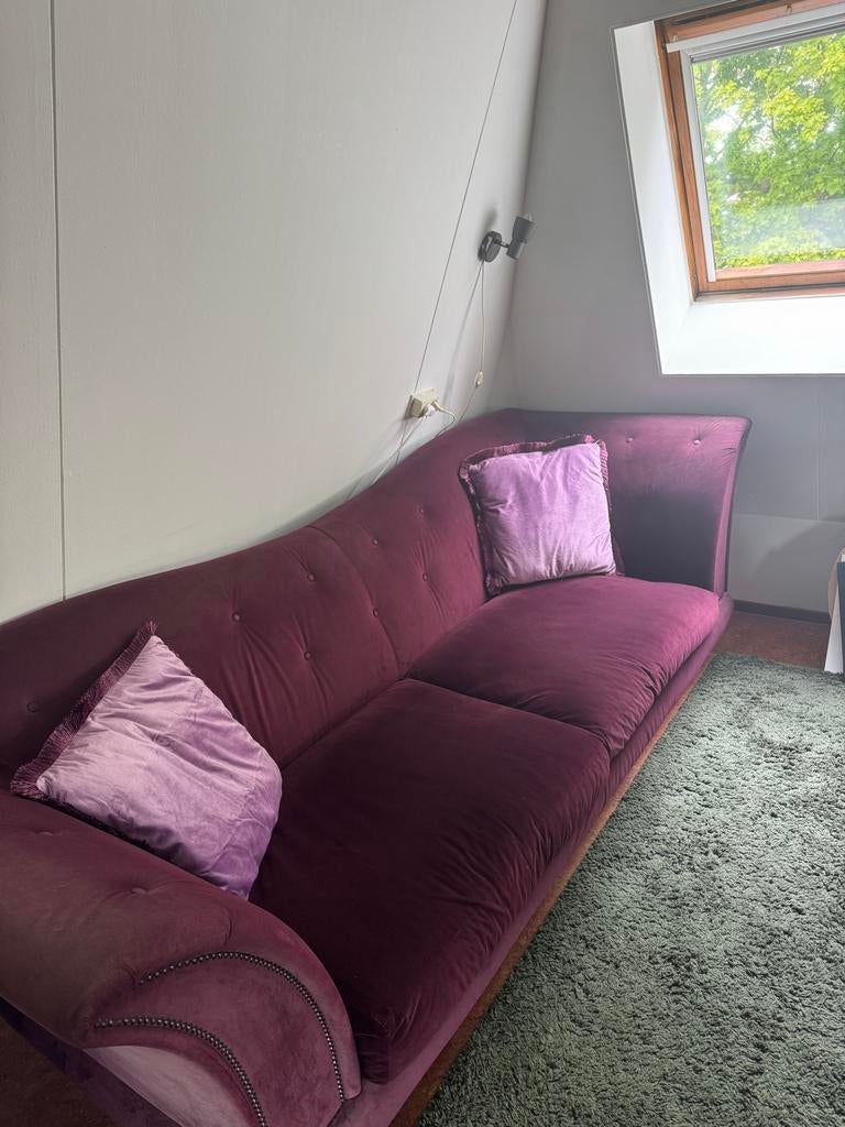 Luxe Kasteelbank - Paars aubergine Velours velvet, Gebruikt, Driepersoons, 75 tot 100 cm, Ophalen of Verzenden