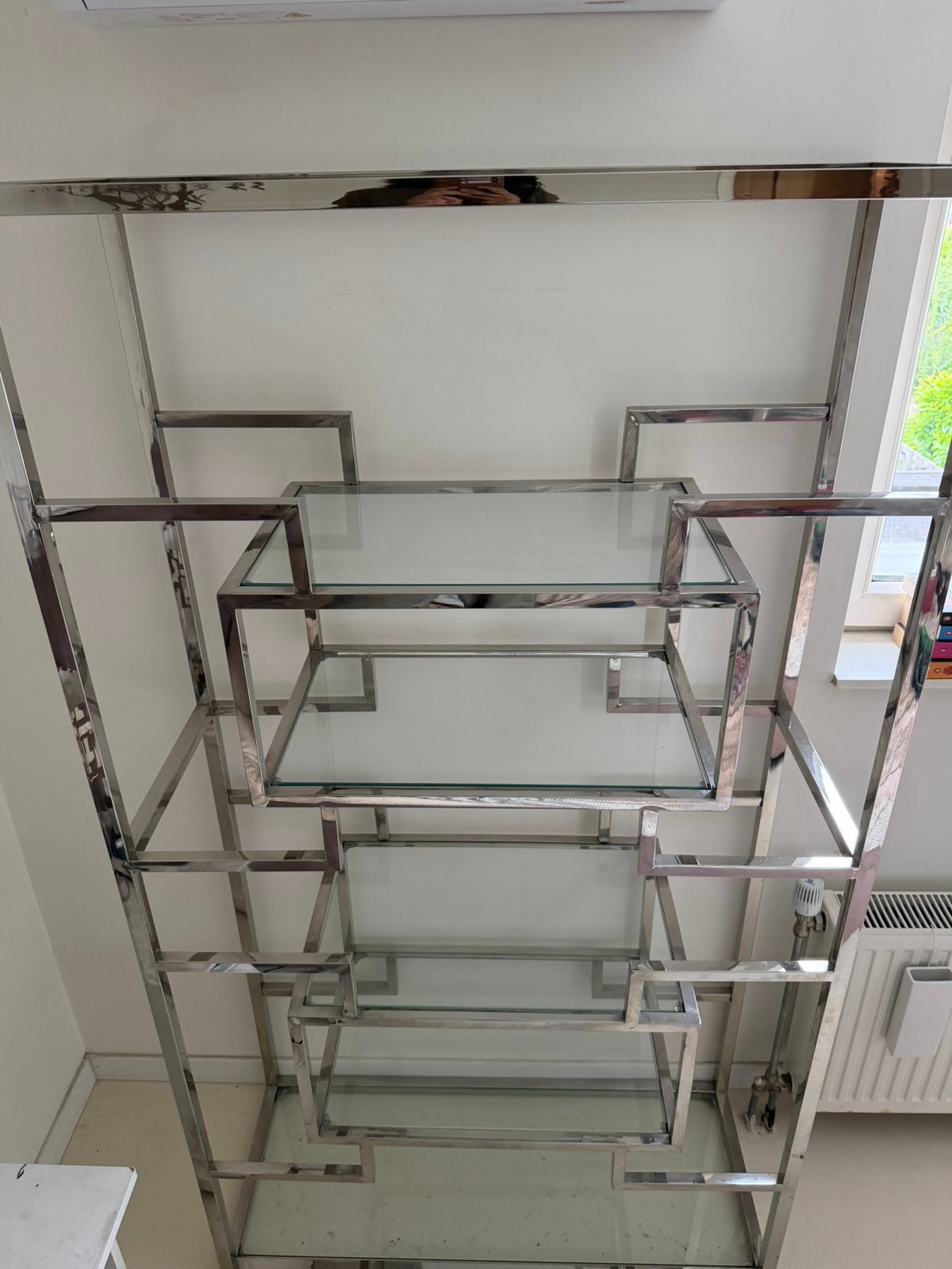 Design wandrek / roomdivider met glazen leggers van Chrome, Ophalen, 50 tot 100 cm, Zo goed als nieuw, Metaal