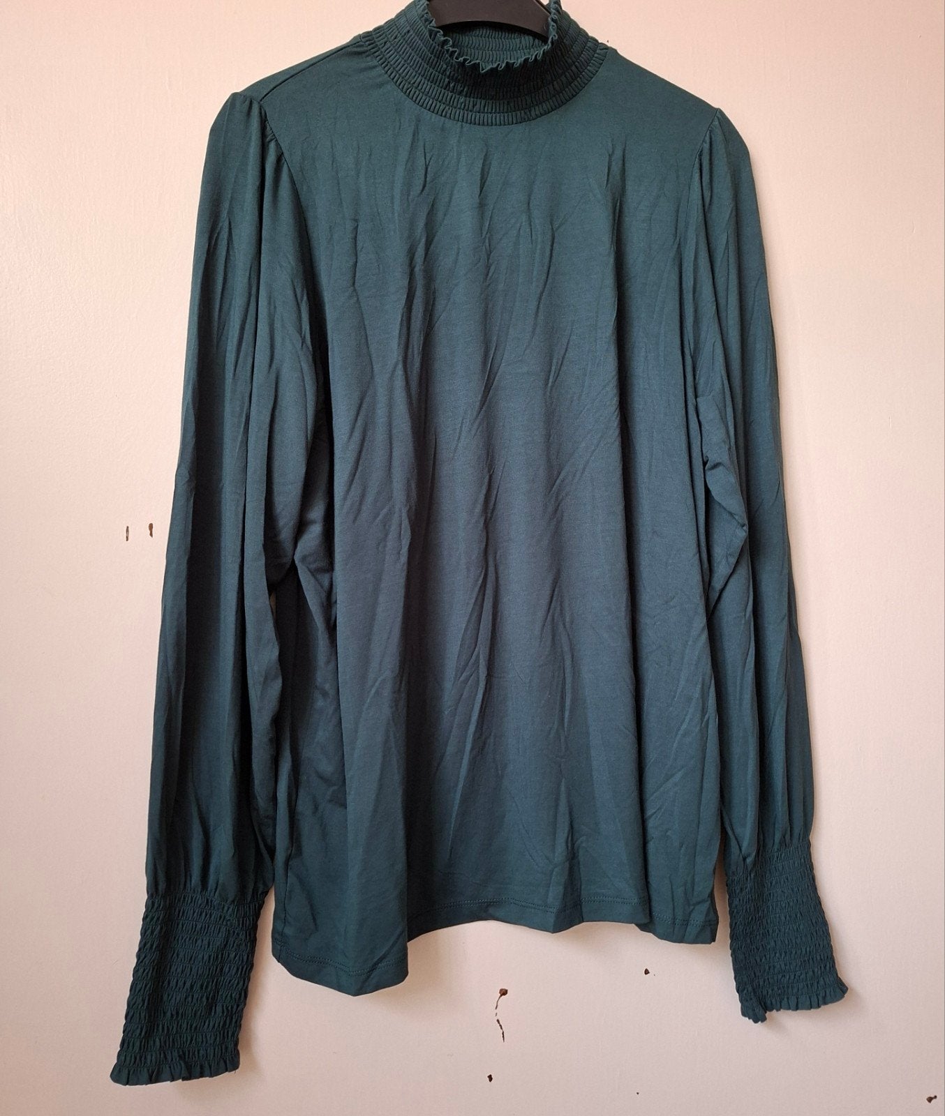 Donker zeegroen shirt met col, mt L, Kleding | Dames, Maat 42/44 (L), Zo goed als nieuw, Lange mouw, Groen