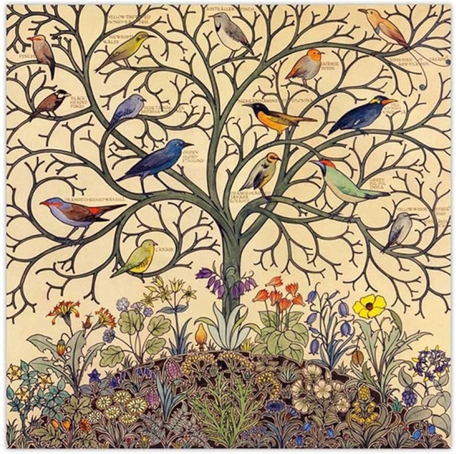 Nieuwe canvas Levensboom Tropische Zangvogels 80 x 80 cm, Ophalen of Verzenden, Nieuw, 75 tot 100 cm, Print