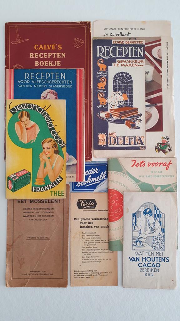 Oude reclame folders, boekjes 11 stuks, met recepten etc., Ophalen of Verzenden
