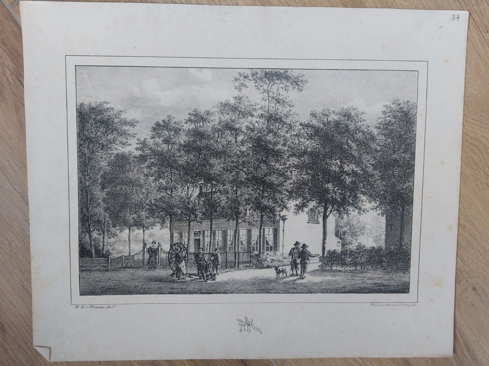 37 Huis J.A. Roëll Driebergen - Originele steendruk uit 1829, Antiek en Kunst, Gesigneerd in de plaat, Ophalen of Verzenden, Landschappen