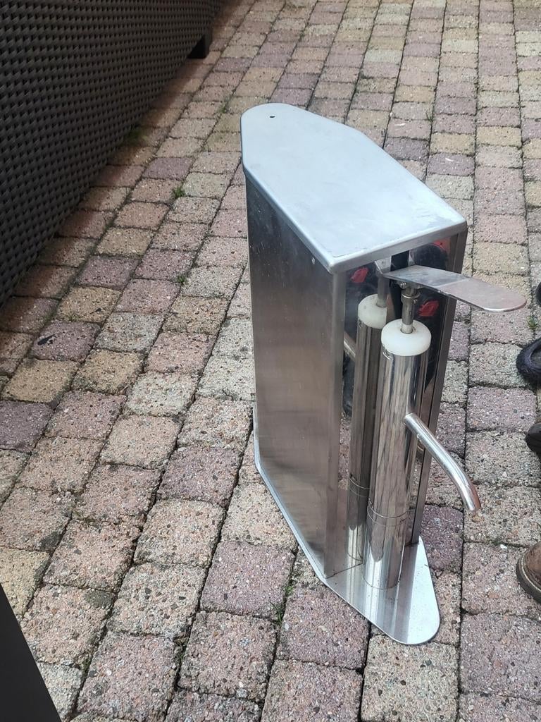 Roestvrijstalen dubbele sausdispenser, Ophalen of Verzenden, Gebruikt