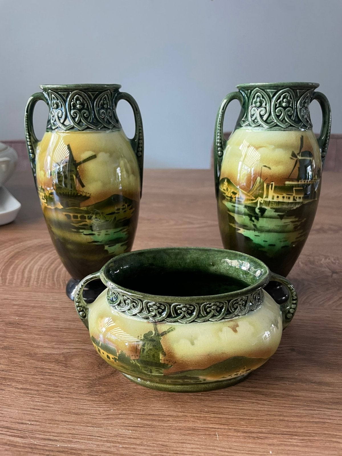 Antieke Hollandse Molen Vazen en Kom Set, Antiek en Kunst, Antiek | Vazen, Ophalen