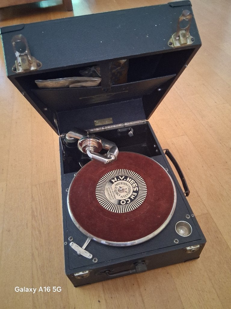 Koffergrammofoon Via Tonal Grafonola met platen, Ophalen, Gebruikt, Platenspeler, Overige merken