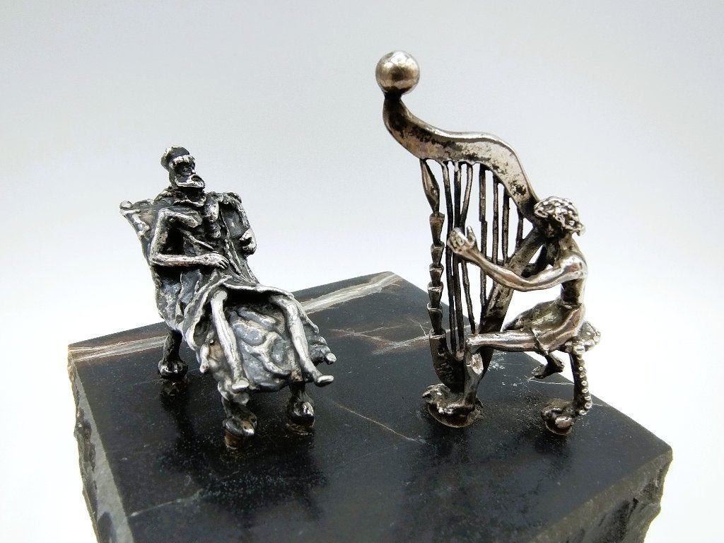 Zilveren miniatuur, David en Saul, Yaacov Heller, Jeruzalem, Verzenden, Zilver