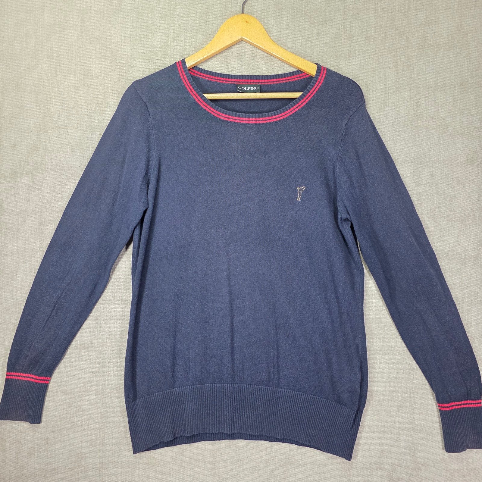 Golfino Vintage Unisex Trui Marineblauw / Rood Maat M of L, Blauw, Maat 42/44 (L), Ophalen of Verzenden, Gedragen