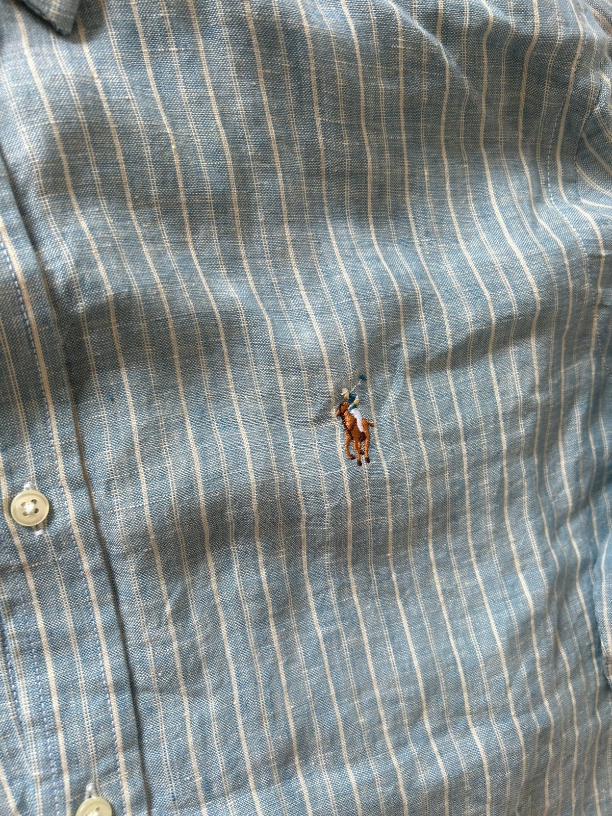 Ralph lauren linnen blouse gestreept lichtblauw maat XL, Ophalen of Verzenden, Nieuw, Blauw, Halswijdte 43/44 (XL)