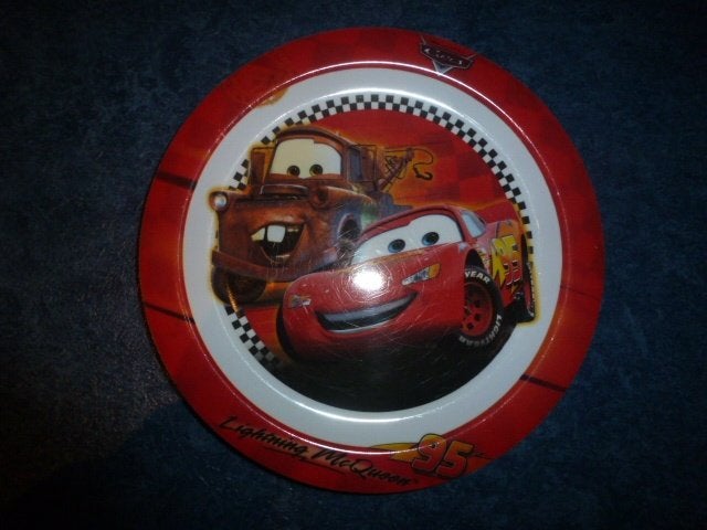 4 eet kinder borden rond met opdruk CARS 22 cm doorsnede, Ophalen of Verzenden, Zo goed als nieuw