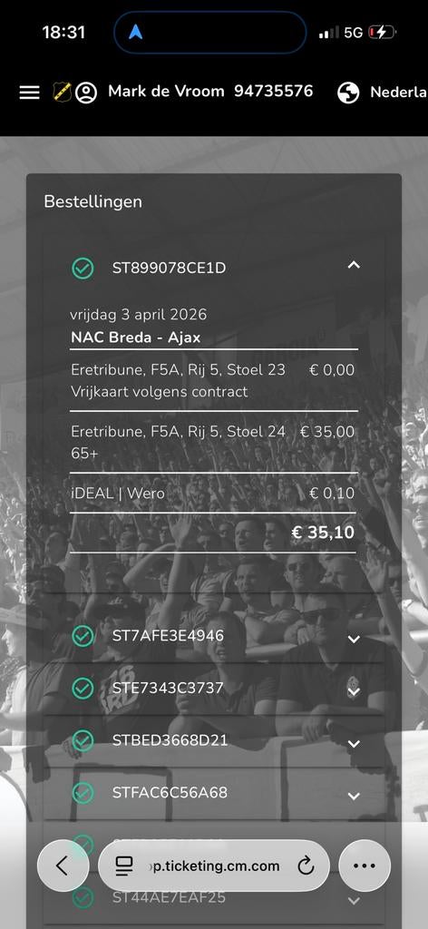 2 NAC - AJAX eretribune tickets, Tickets en Kaartjes, Twee personen