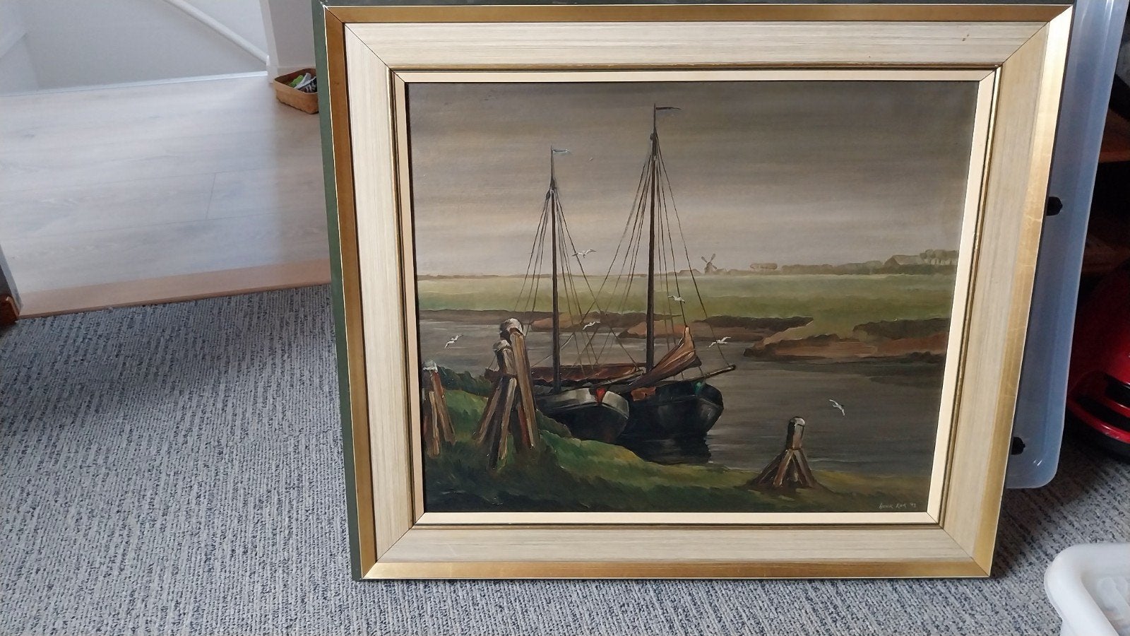 olieverf schilderij met zeilboten, Ophalen, Maritiem / water, Doek, Olieverf