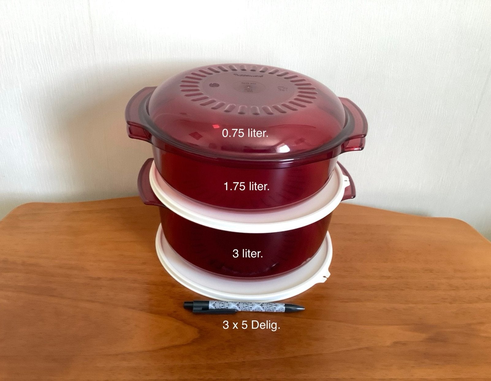 Tupperware MicroPlus Microcook 5 delige set €45,00., Huis en Inrichting, Ophalen of Verzenden, Zo goed als nieuw, Schaal