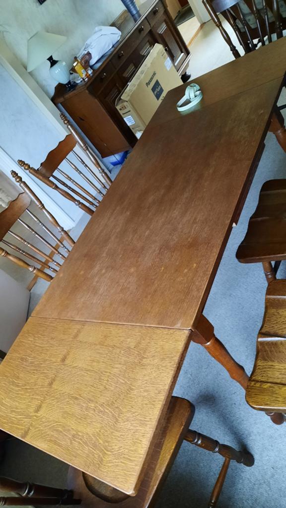 Tafel uitschuifbaar met 6 stoelen, Ophalen, Gebruikt, 100 tot 150 cm, Klassiek