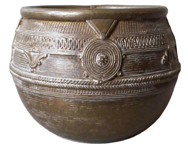 bronzen rijst maatbeker Dhokra. met draadwerk, Antiek en Kunst, Antiek | Koper en Brons, Ophalen of Verzenden, Brons