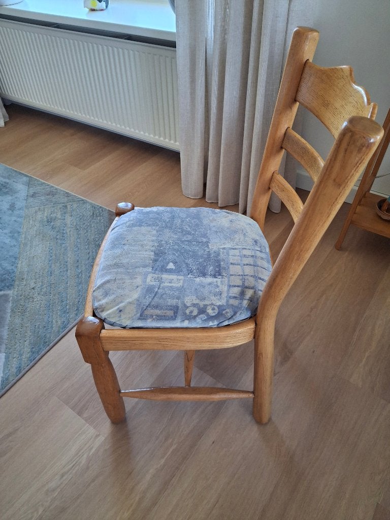 6 blank eiken eetkamerstoelen, Huis en Inrichting, Stoelen, Ophalen, Zeer degelijk, Gebruikt, Bruin