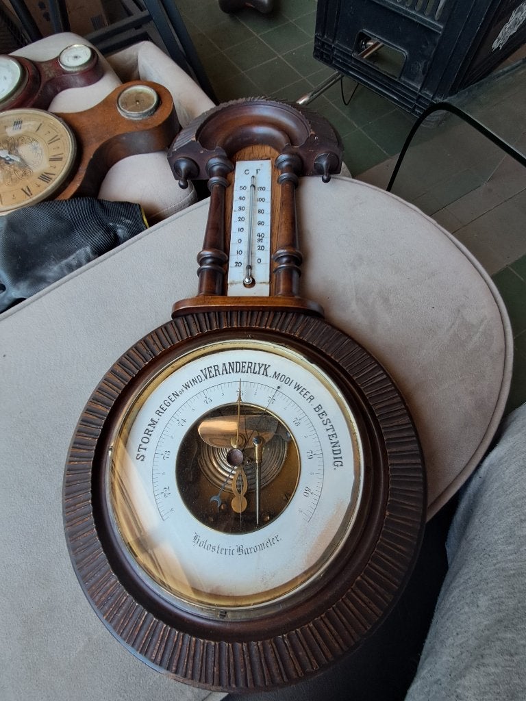 Antieke houten wandbarometer met thermometer  CS27327, Ophalen of Verzenden, Gebruikt, Barometer
