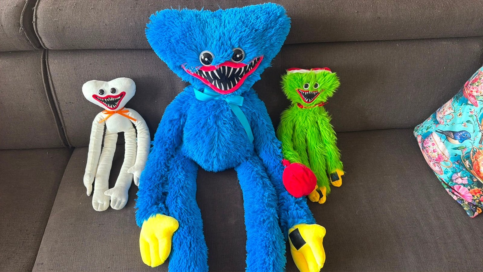 Poppy playtime huggy wuggy knuffels;1x 120cm (jumbo) 2x 40cm, Gebruikt, Overige merken, Overige typen, Blauw