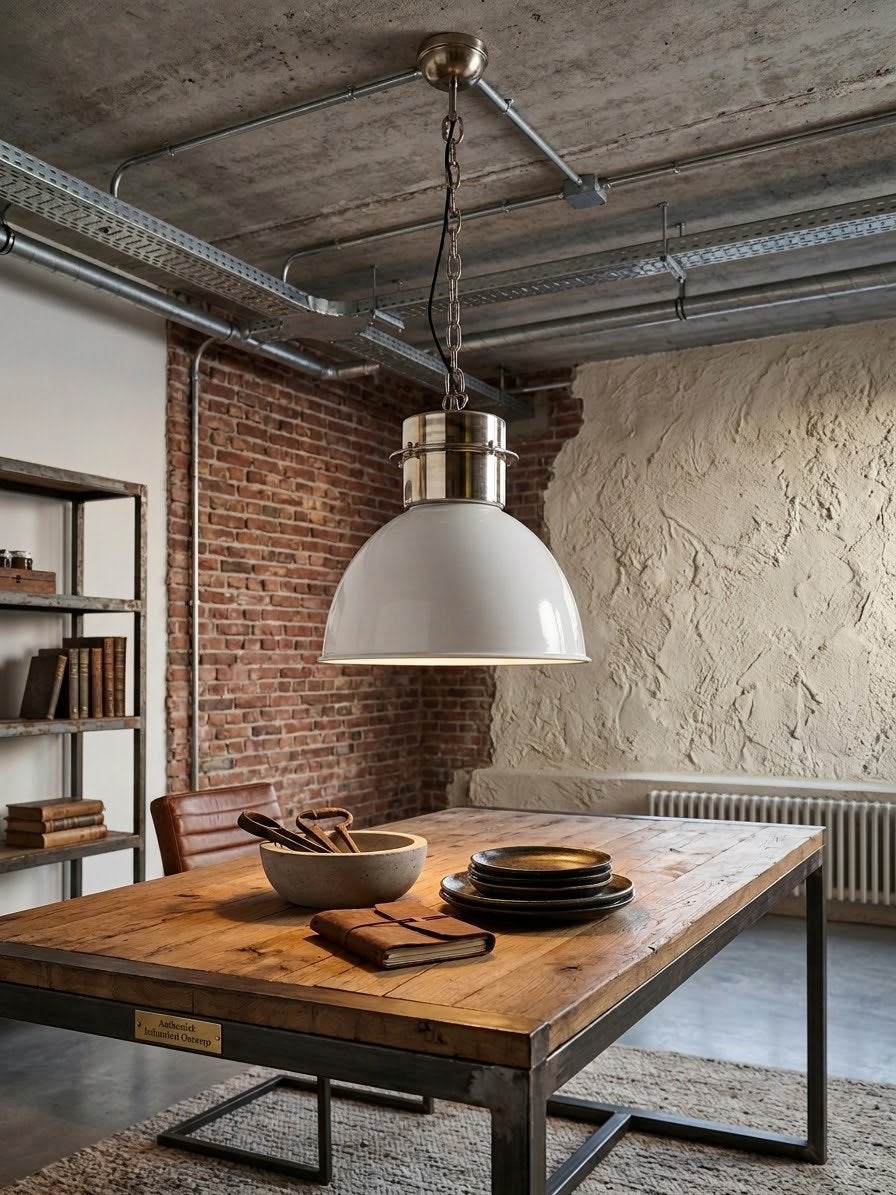 Wit industrieel emaille hanglamp met stoere ketting, Ophalen, Zo goed als nieuw, Overige materialen