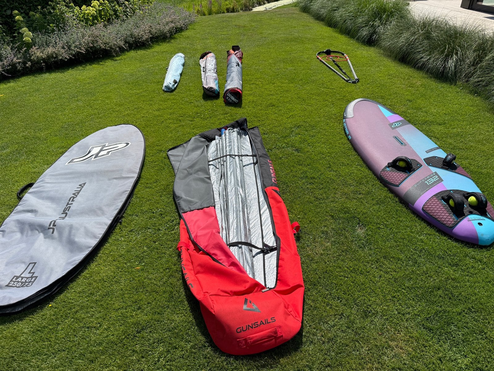 Complete Windsurfset JP-Australia Superride 132 + 3x zeil, Ophalen, Met draagtas, Minder dan 250 cm, 6.5 m² tot 8 m²
