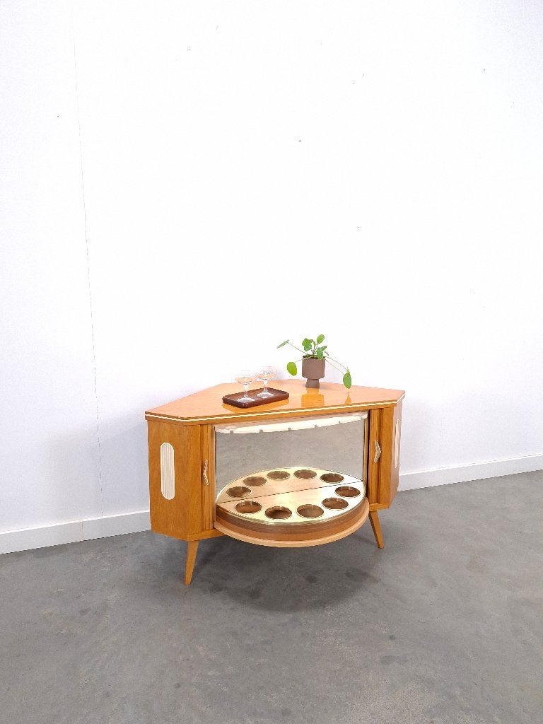 Draaibare hoek barkast met spiegel vintage, Ophalen of Verzenden, Gebruikt