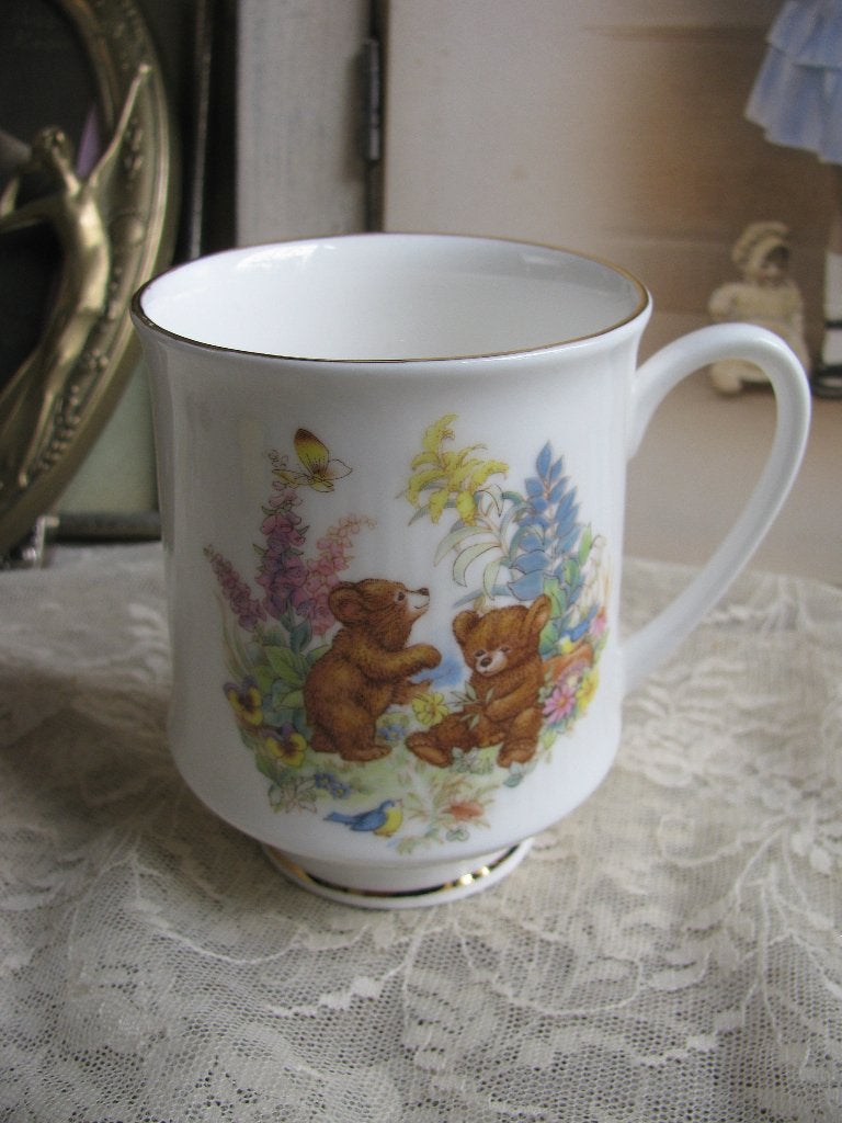 Vintage Kinder Beker / Mok - Beer & Bloemen - Sheltonian, Ophalen of Verzenden