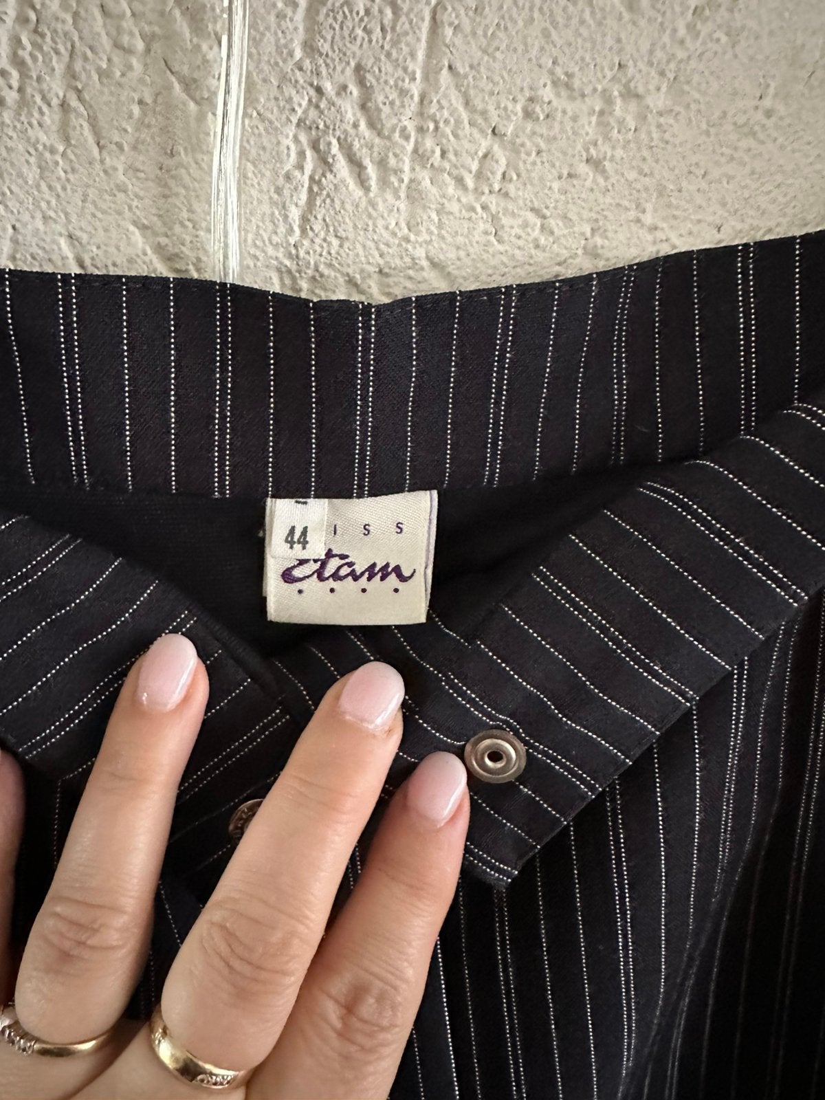 Vintage Miss Etam damespak krijtstreep | 2-delig | 42/44, Kleding | Dames, Ophalen of Verzenden, Zo goed als nieuw, Maat 42/44 (L)