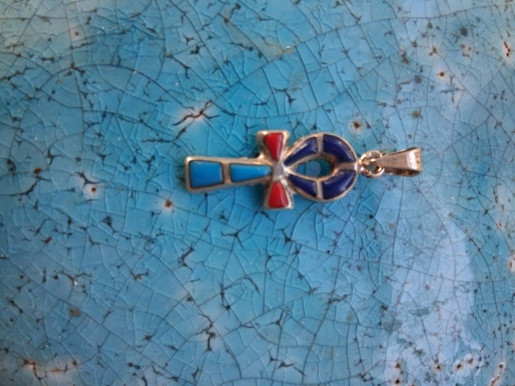 Zilveren Ankh Hanger met Edelstenen, Ophalen of Verzenden