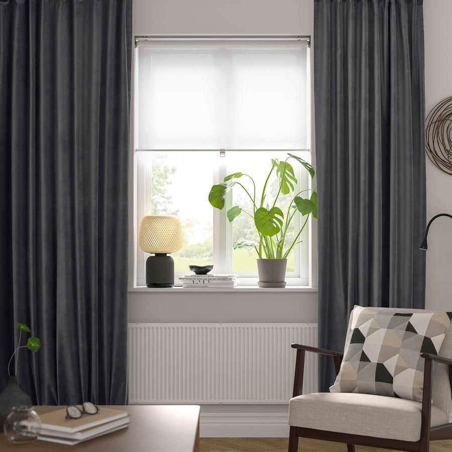 IKEA SANELA donkergrijs fluweel gordijnen zgan, Huis en Inrichting, Stoffering | Gordijnen en Lamellen, 100 tot 150 cm, 200 cm of meer
