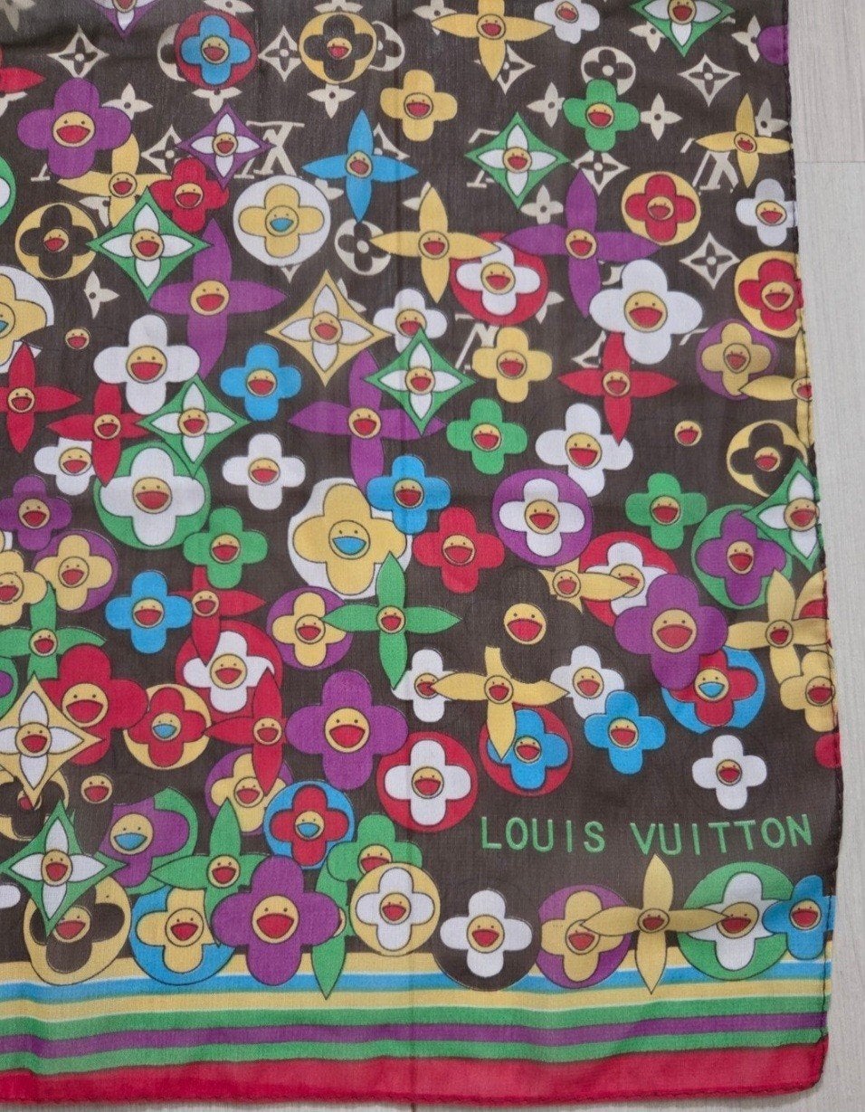 Louis Vuitton Sjaal met Monogram en Bloemmotief, Maat 46/48 (XL) of groter, Louis Vuitton, Ophalen of Verzenden, Zo goed als nieuw