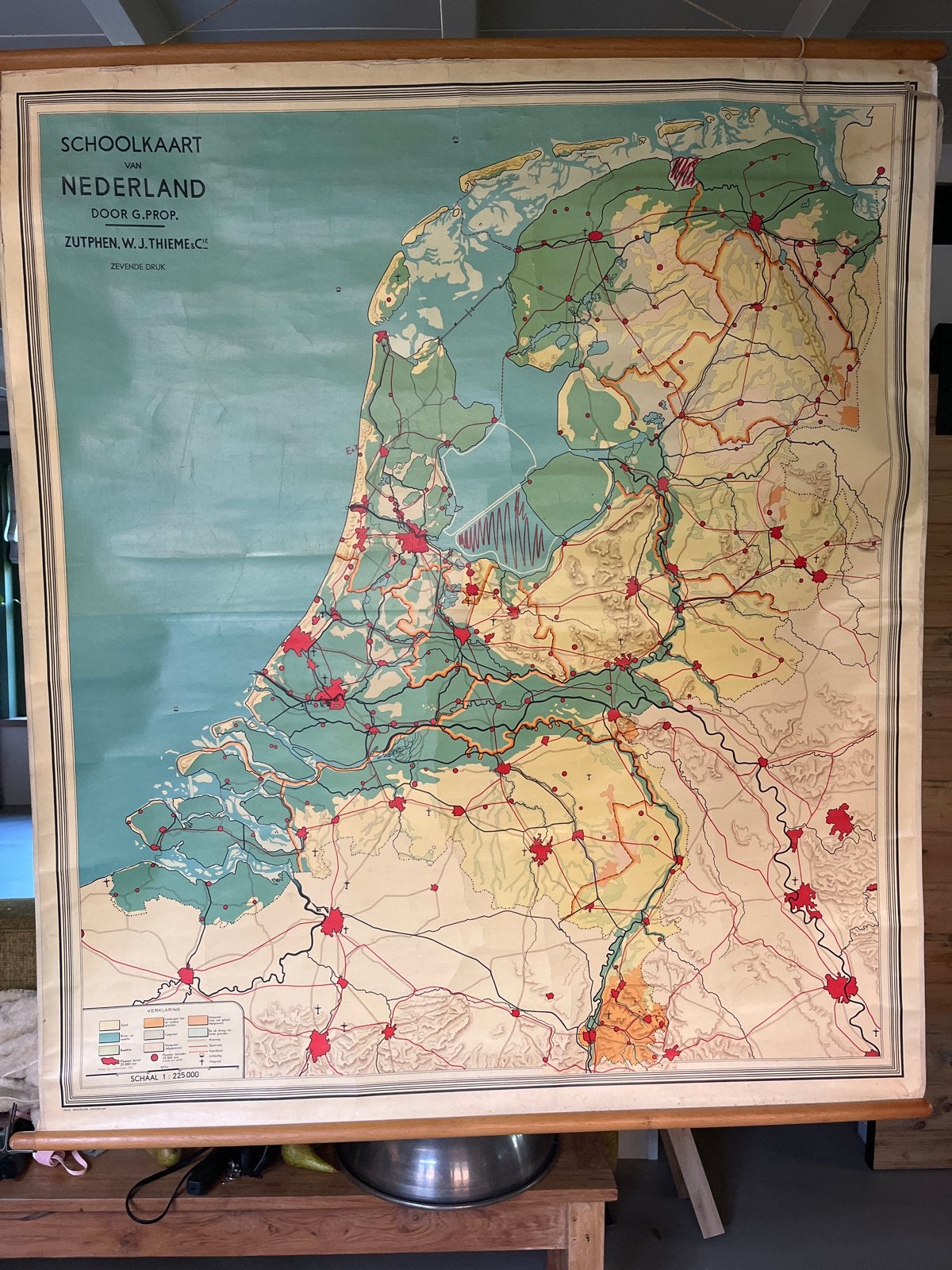 Vintage Schoolkaart Nederland - Zutphen W.J. Thieme & Cie, Landkaart, 1800 tot 2000, Nederland, Ophalen