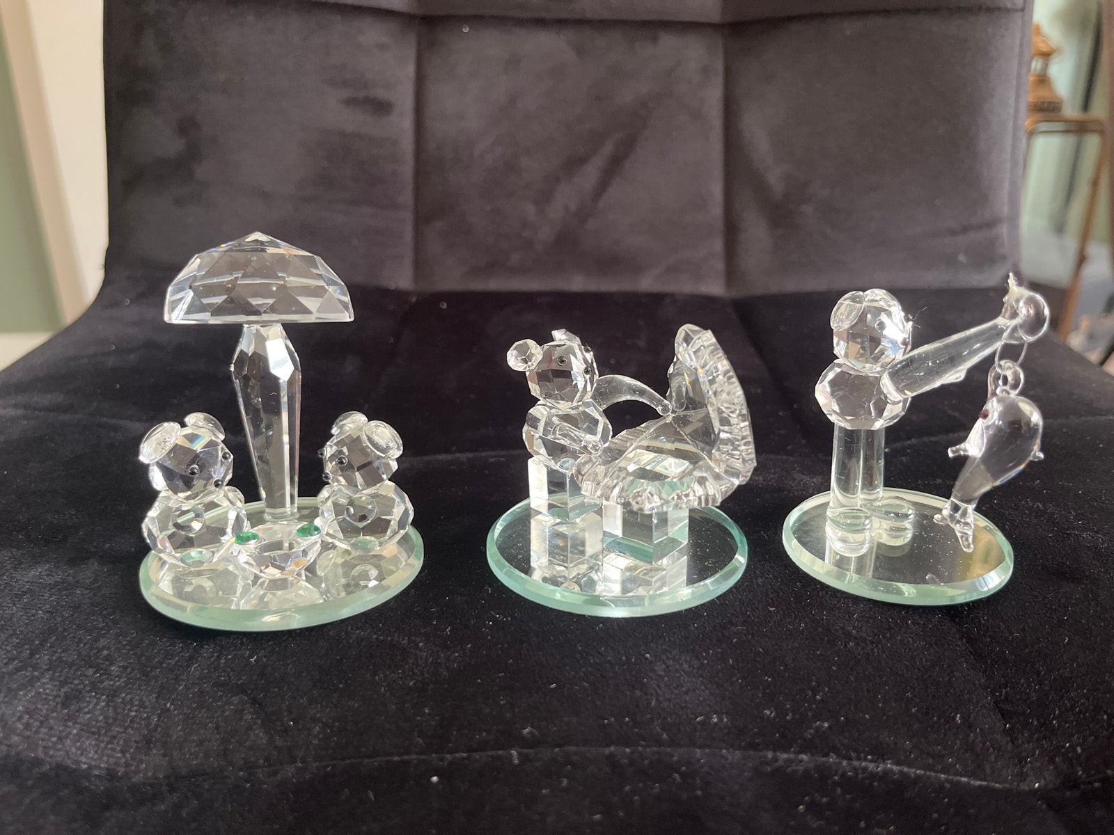 Set van 3 kristallen beeldjes: beren, baby en visser, Ophalen, Zo goed als nieuw, Dier