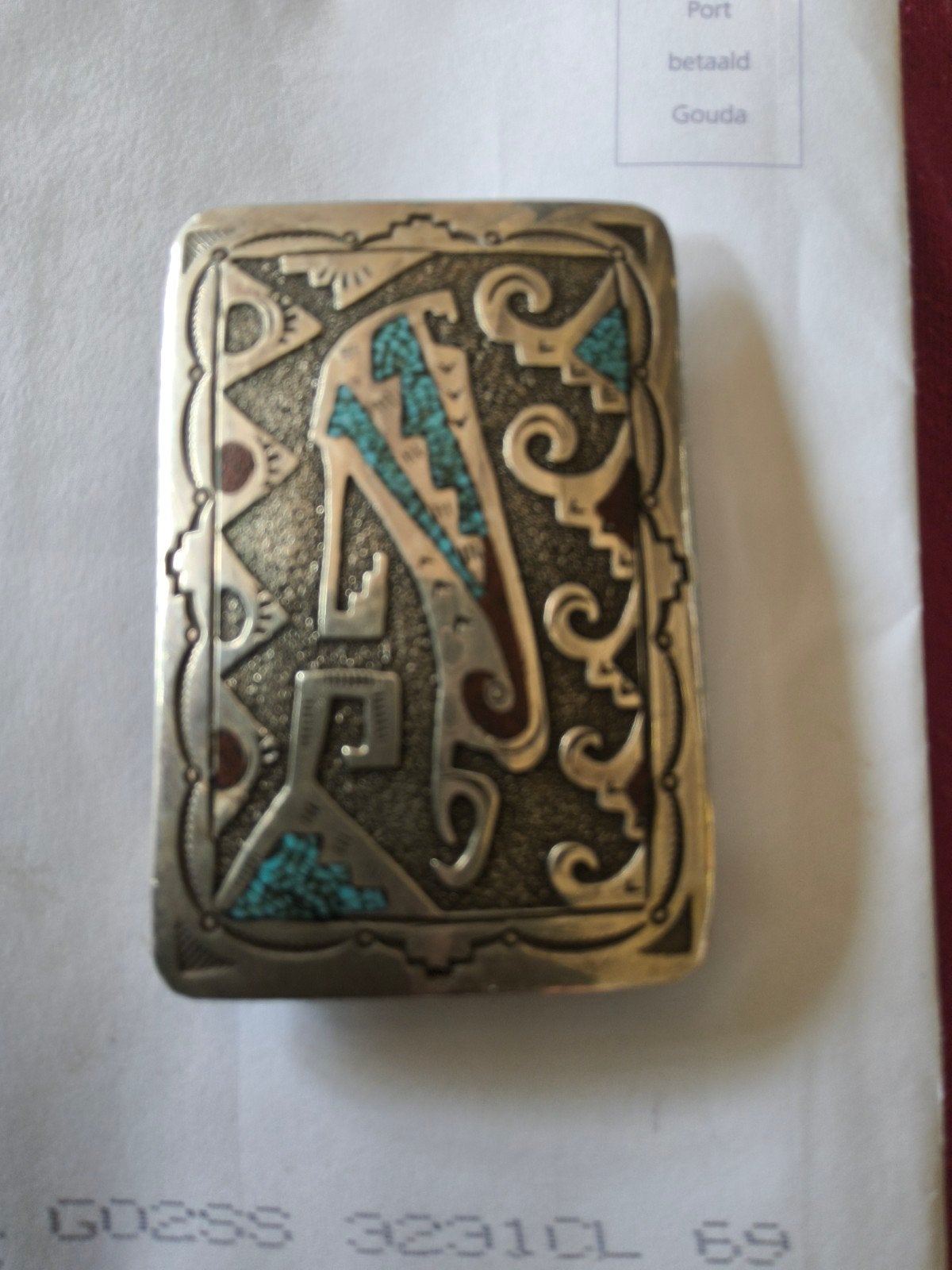 Navajo (Dine) riemgesp van gestempeld Sterling zilver, Antiek en Kunst, Ophalen of Verzenden, Zilver