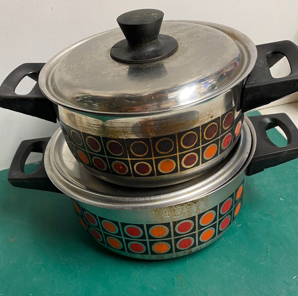 Pannenset RVS met deksel - 2 stuks, Huis en Inrichting, Keuken | Potten en Pannen, Gebruikt, Met deksel, Pannenset, Ophalen of Verzenden