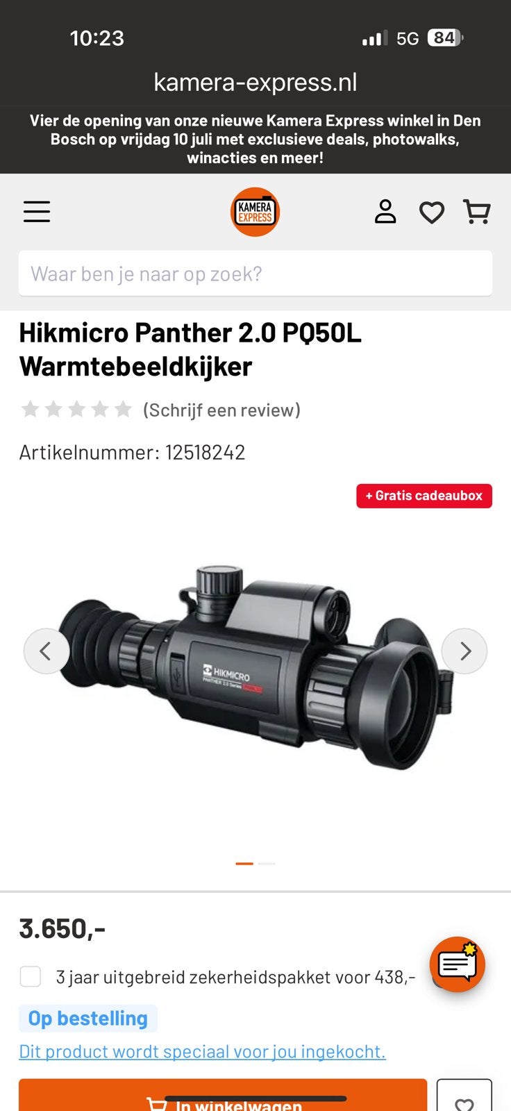 Hikmicro Panther 2.0 PQ50L warmtebeeldcamera/-kijker, Ophalen, Zo goed als nieuw, Overige typen, Met hoes of tas