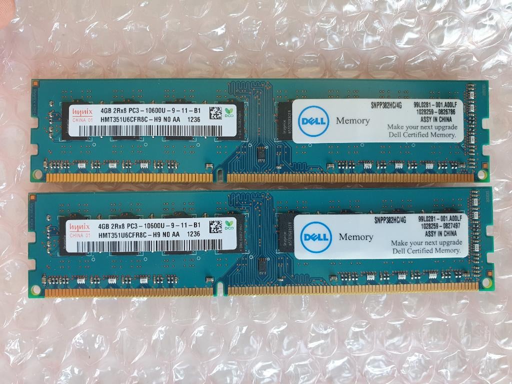 2x 4GB Dell Hynix DDR3 1333 RAM PC3-10600U (8GB), Gebruikt, DDR3, Ophalen of Verzenden, Desktop