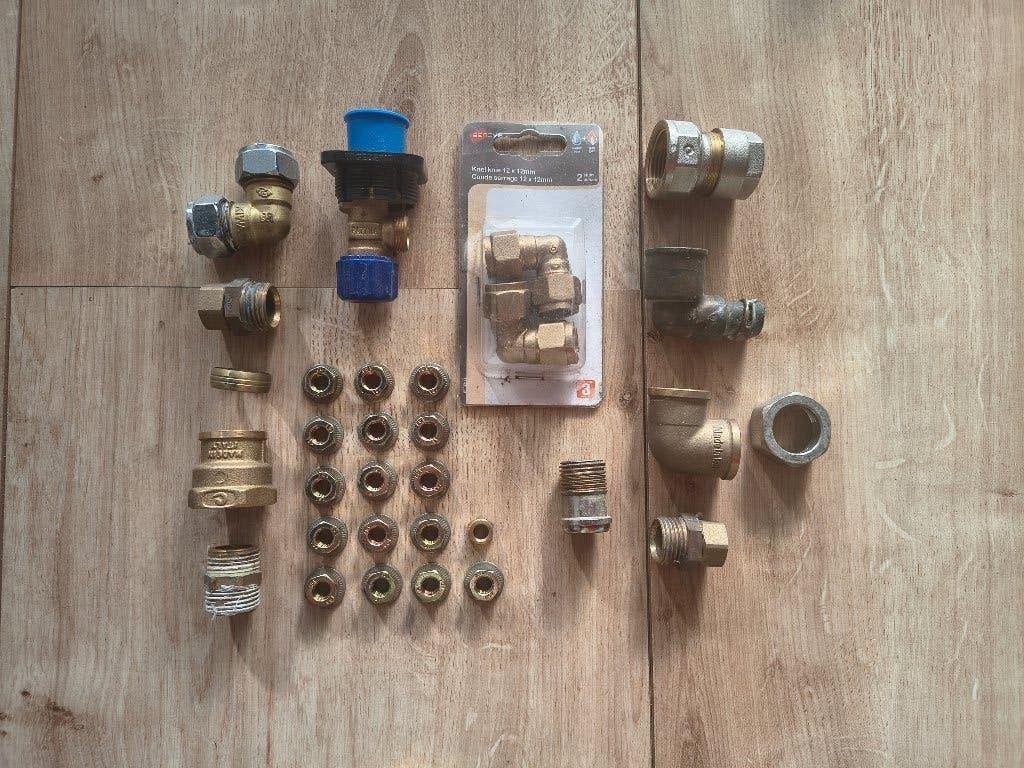 Set koperen en messing knelkoppeling, knelknie, knelstukken., Overige materialen, Onb, Overige typen, 20 tot 40 mm