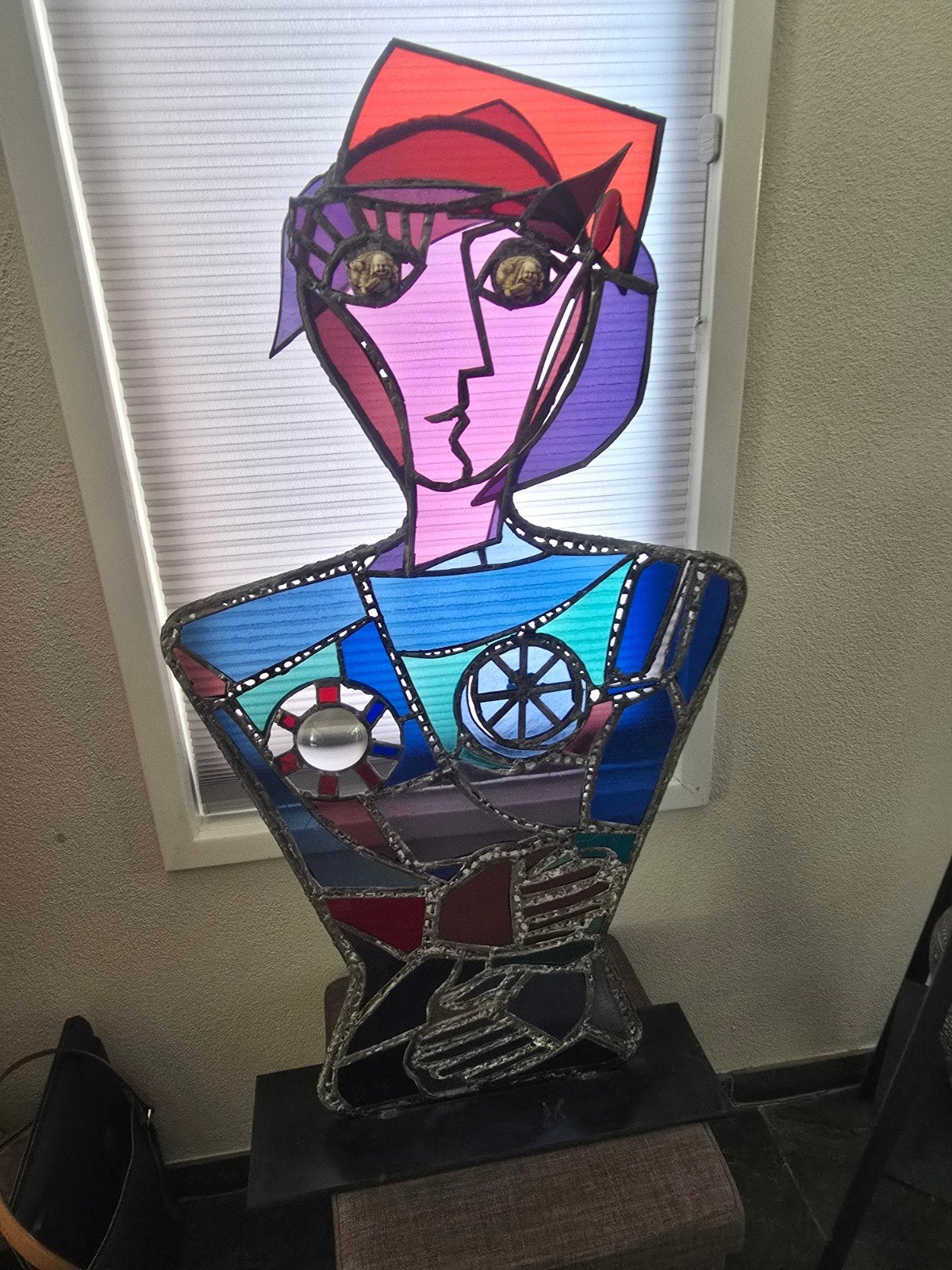 Uniek Glas-in-lood Buste: Modern Abstract Kunstwerk, Antiek en Kunst, Kunst | Beelden en Houtsnijwerken, Glas, Buste, Handgemaakt